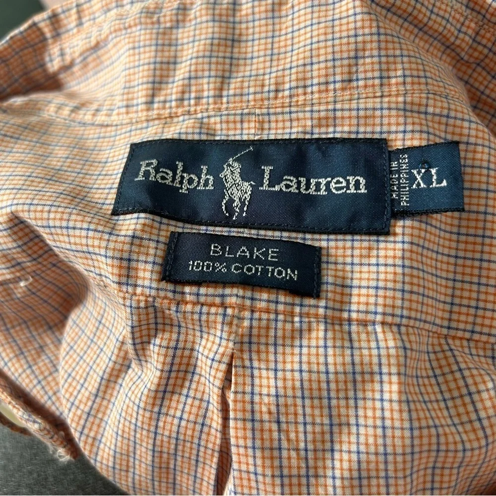 POLO Ralph Lauren Button Down Shirt Men's Blake 100% Cotton Orange Blue Sz XL